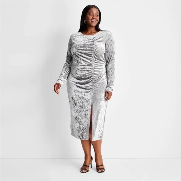 NEW Future Collective Kahlana Barfield Brown Women's Silver Velour Long Dress 3x - Picture 1 of 11
